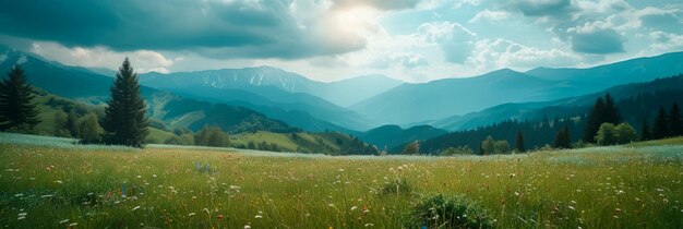 Photo mountain landscape background highlighting the importance of protecting high mountain ecosystems and promoting sustainable mountain development