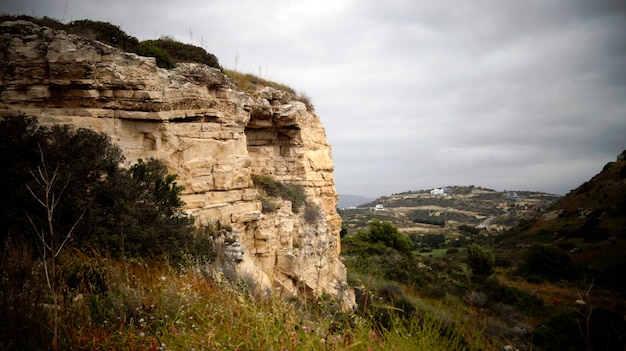 mountain landscape. cliffs and gloomy skies