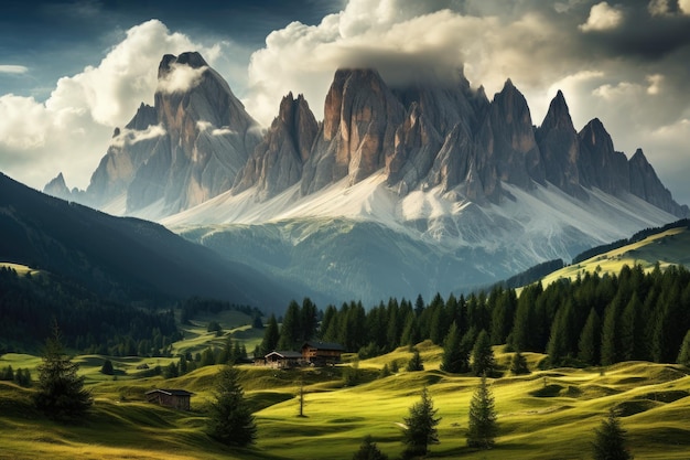 Mountain landscape in the Dolomites Italy Europe Panoramic view of the Dolomites Italy Europe AI Generated