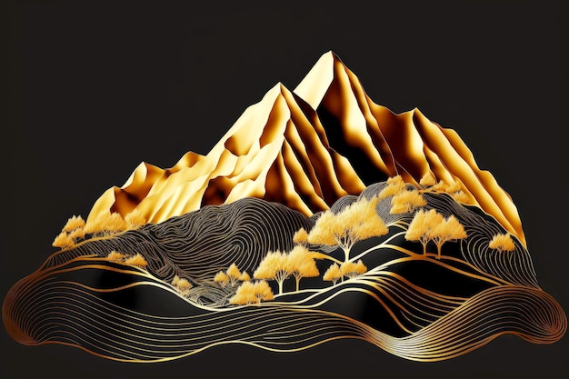 黒い背景に 3 D の抽象的な形で山の風景