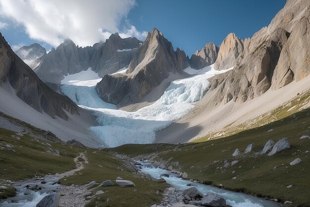 Photo mountain landscape on the french alps massif des ecrins scenic rocky mountains at high altitude with glacier