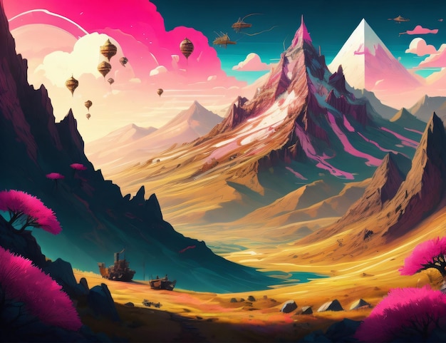 Mountain landscape illustration generetive AI