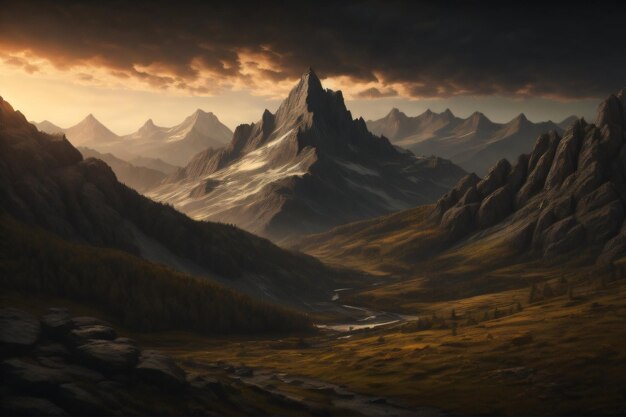 Mountain landscape illustration generetive AI