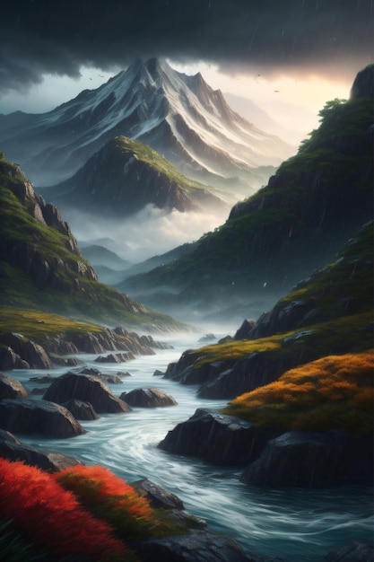 Mountain landscape illustration generetive AI