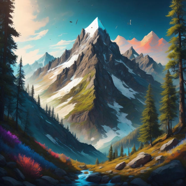 Mountain landscape illustration generetive AI