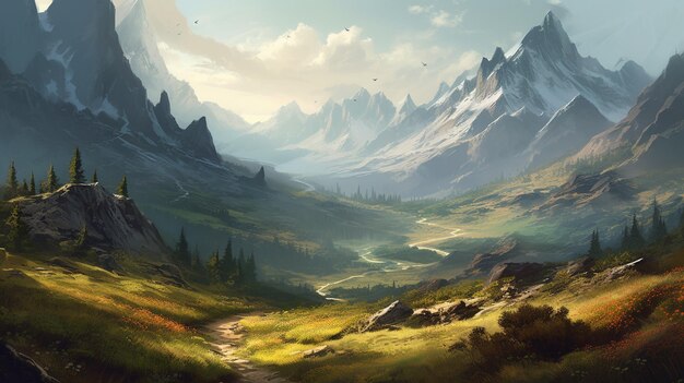 Mountain landscape illustration Mountain with moon background