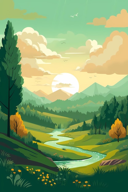 mountain landscape Illustration style Generative ai