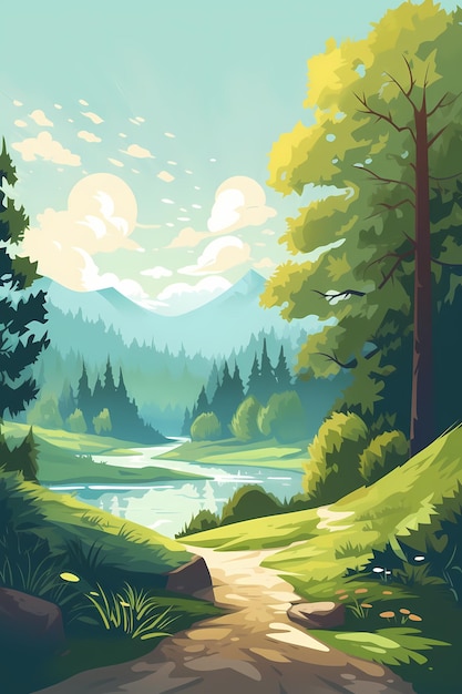 Mountain landscape illustration style generative ai