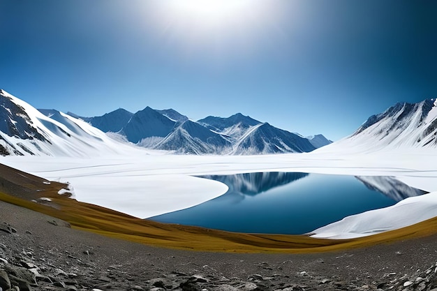 Горный пейзаж, озеро и большая панорама