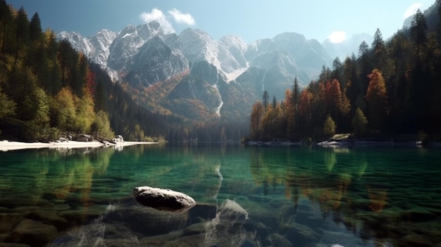 Mountain landscape lake and mountain range large panorama