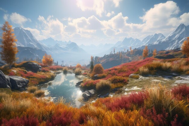 Mountain landscape in morning light panoramic view