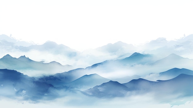 山の風景 山頂と雲 デジタル水彩画 生成人工知能