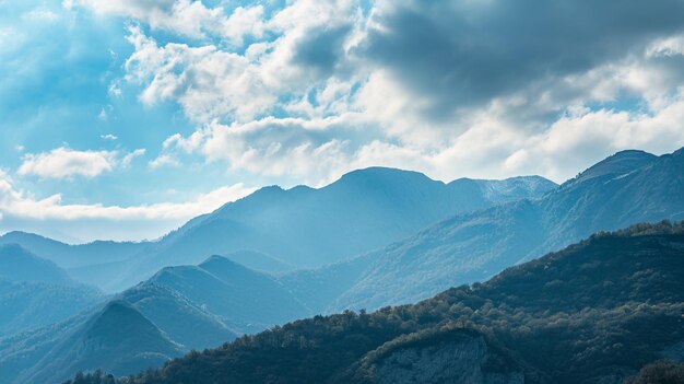 Mountain landscape mountain ranges on a sunny day panorama of beautiful countryside generative ai