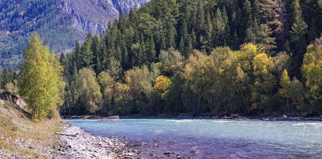 Mountain landscape river valley autumn