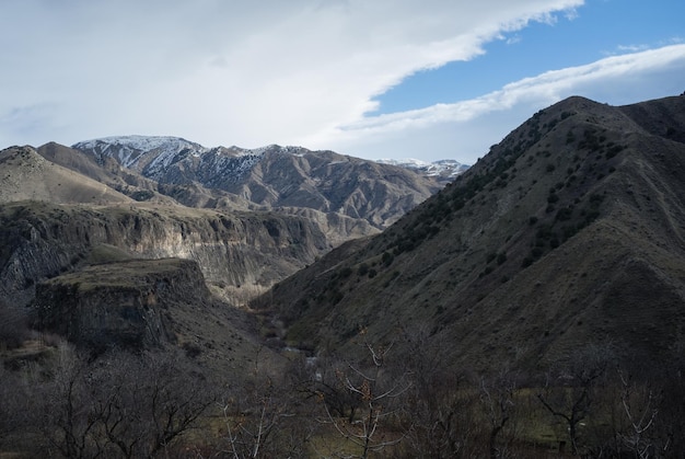 Mountain landscape and sky covered with clouds in Armenia