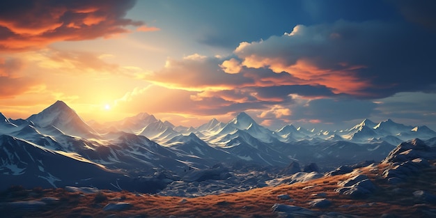 Mountain landscape at sunset Panoramic view of the mountains