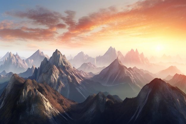 Mountain landscape at sunset