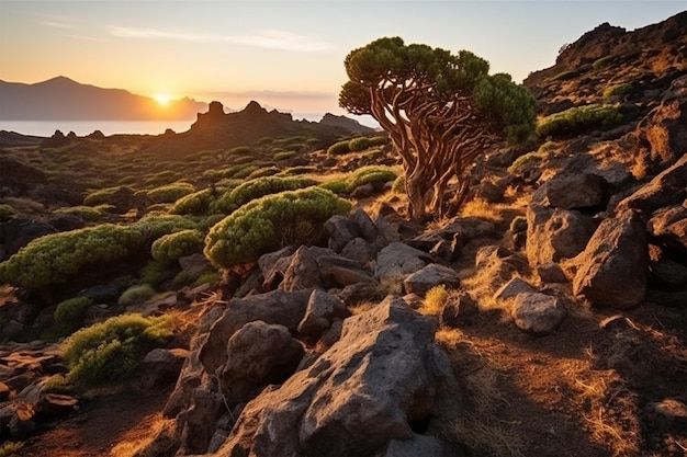 Photo mountain landscape sunset