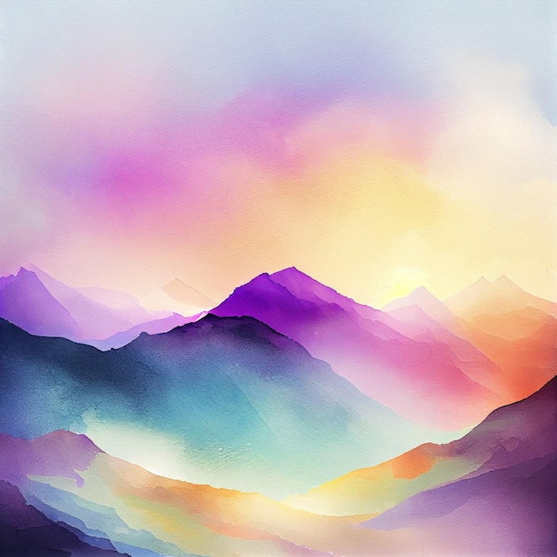 山の風景 水彩画 デジタルイラスト