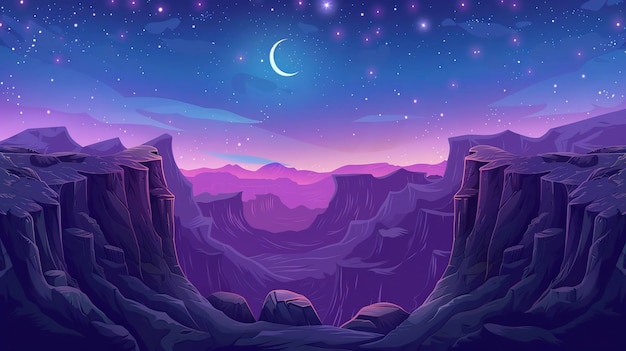 Mountain Landscape With Crescent Moon