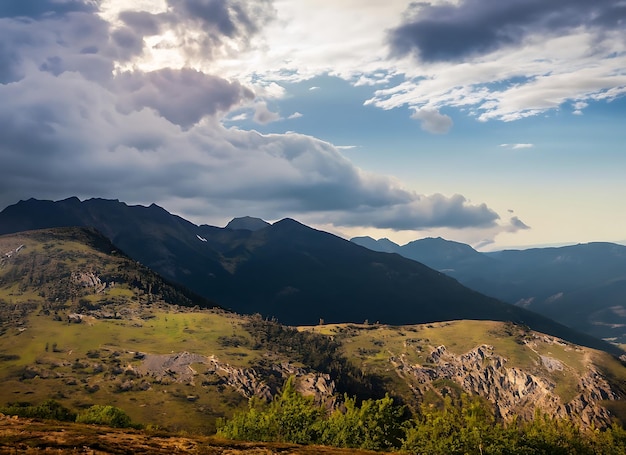 mountain landscape with dramatic sky