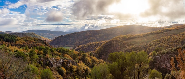 Mountain Landscape with Fall Color Trees France Europe Nature Background