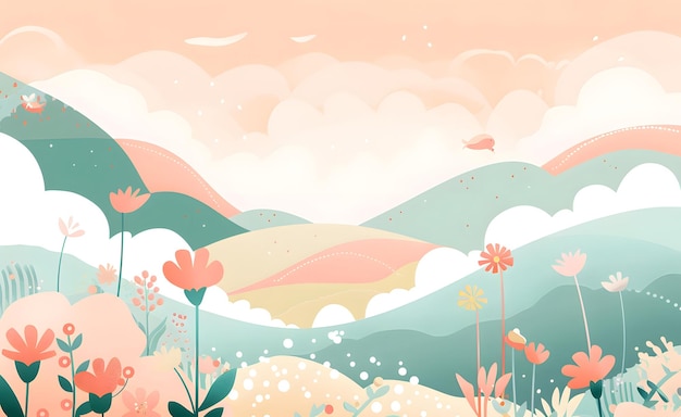 Photo a mountain landscape with flowers and mountains