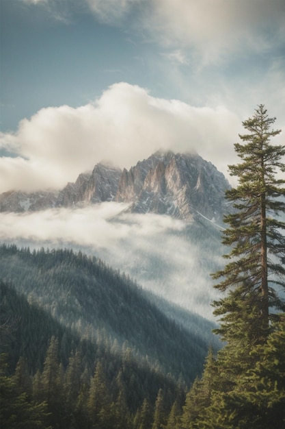 Mountain landscape with fog and clouds in the Italian alps