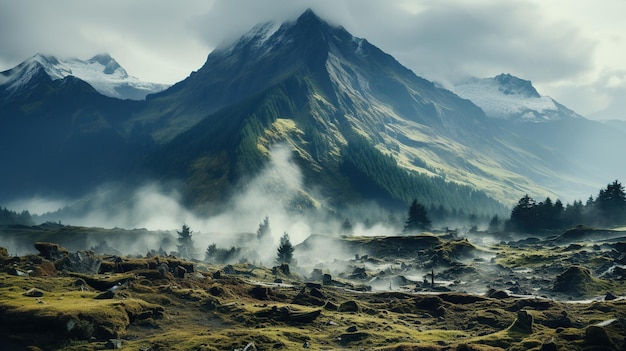 霧と雲の山の風景