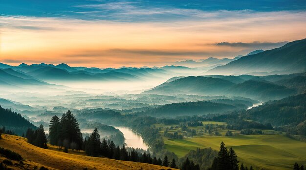 mountain landscape with fog Generative AI