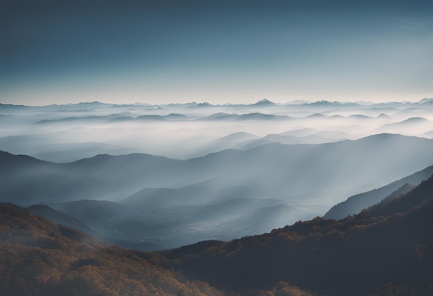 朝の霧のある山の風景