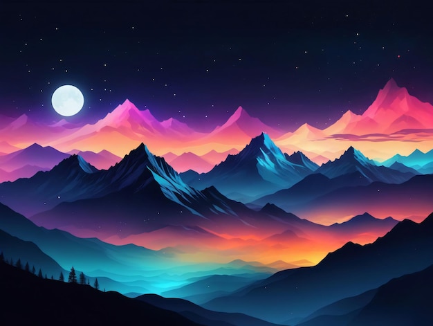 A Mountain Landscape With A Full Moon And A Full Moon