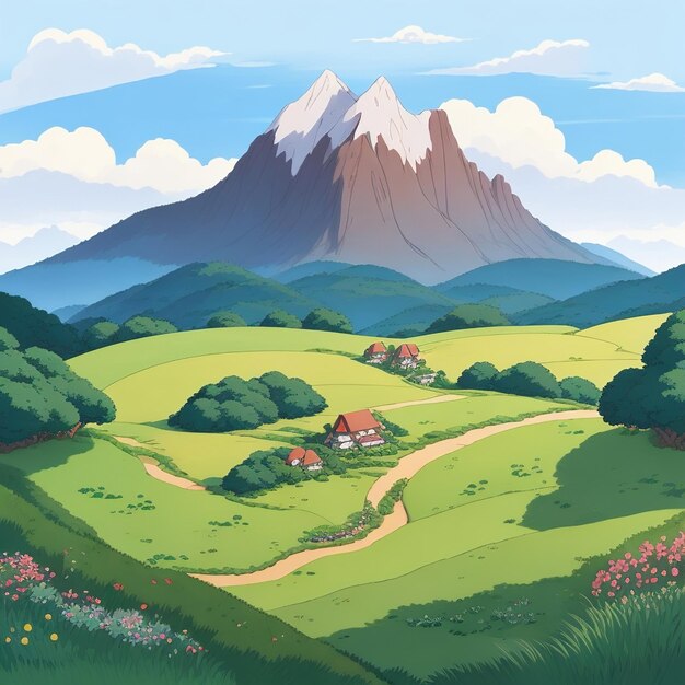 mountain landscape with green grass