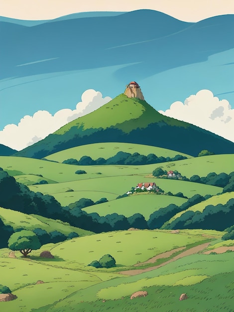 緑の草の山の風景