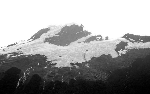 Foto paesaggio di montagna con ghiaccio e neve nel ghiacciaio in patagonia argentina trama di ghiaccio e rocce in bianco e nero