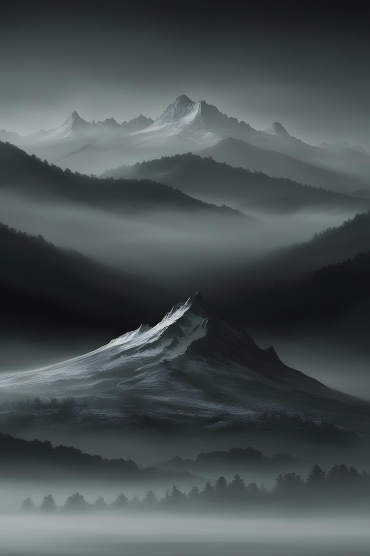 a mountain landscape with a mountain in the background