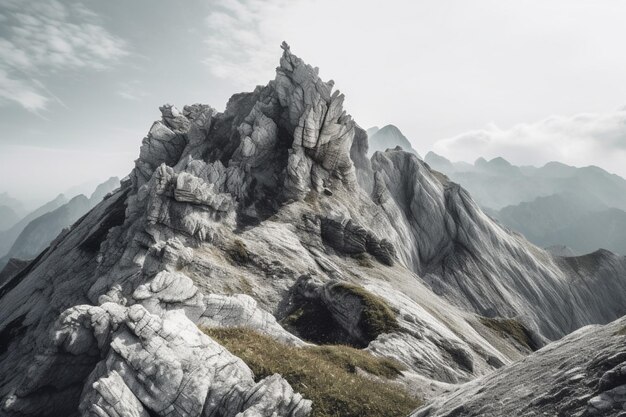 A mountain landscape with a mountain in the background.