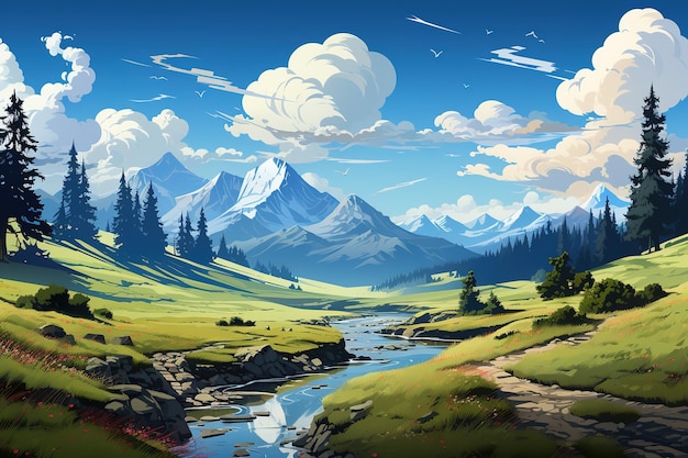 mountain landscape with mountains and clouds vector art