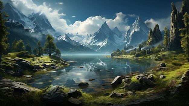 mountain landscape with mountains and forest