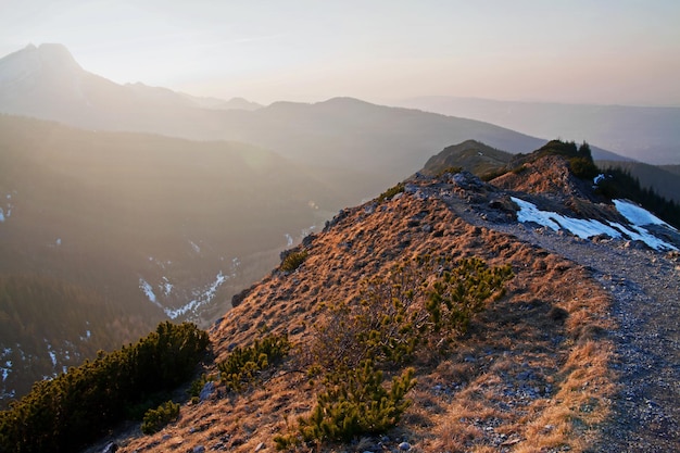 岩の小道のある山の風景