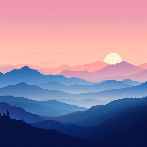 Photo mountain landscape with setting sun nature landscape in purple colors