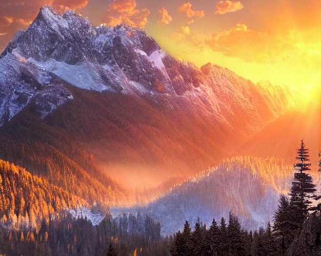 mountain landscape with snowy peak in winter