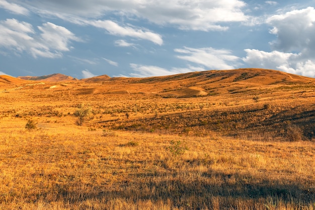 mountain landscape with sun-scorched vegetation