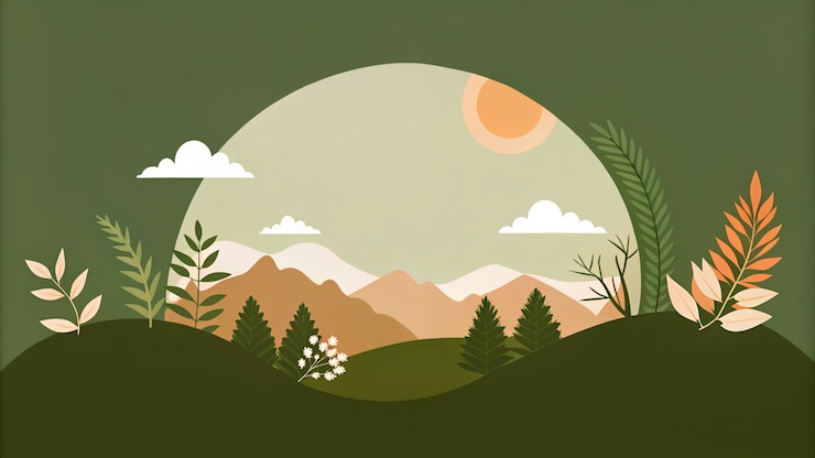 Photo a mountain landscape with a sun and trees