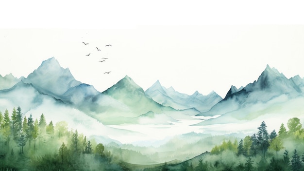 a mountain landscape with watercolor details