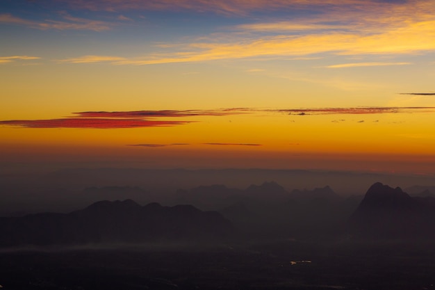 Mountain landscapePanoramic view misty morning sunrise in mountain at north Thailand