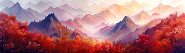 Mountain landscapes in autumn A vibrant illustrative journey