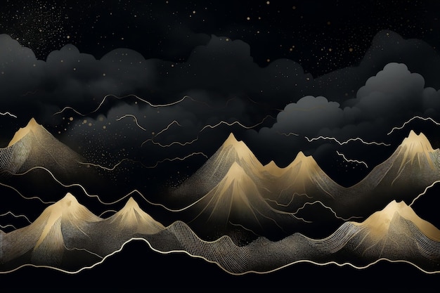 Mountain line art 4k background and Wallpaper Generative Ai