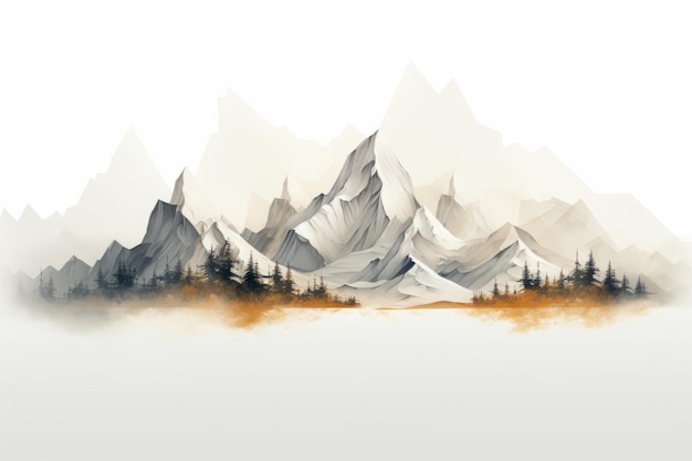 Фото Гора на белом фоне красивая иллюстрация, генеративный ai