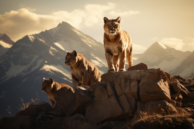 A mountain lion with his family Created with generative AI technology